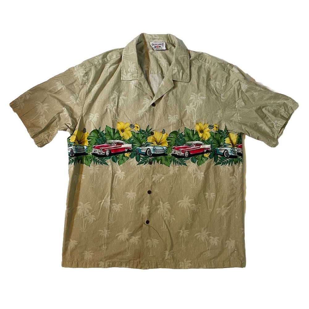 Pacific Legend Apparel Hawaiian Shirt‎ Hot Rod Cars Palm Trees Size 2XL USA